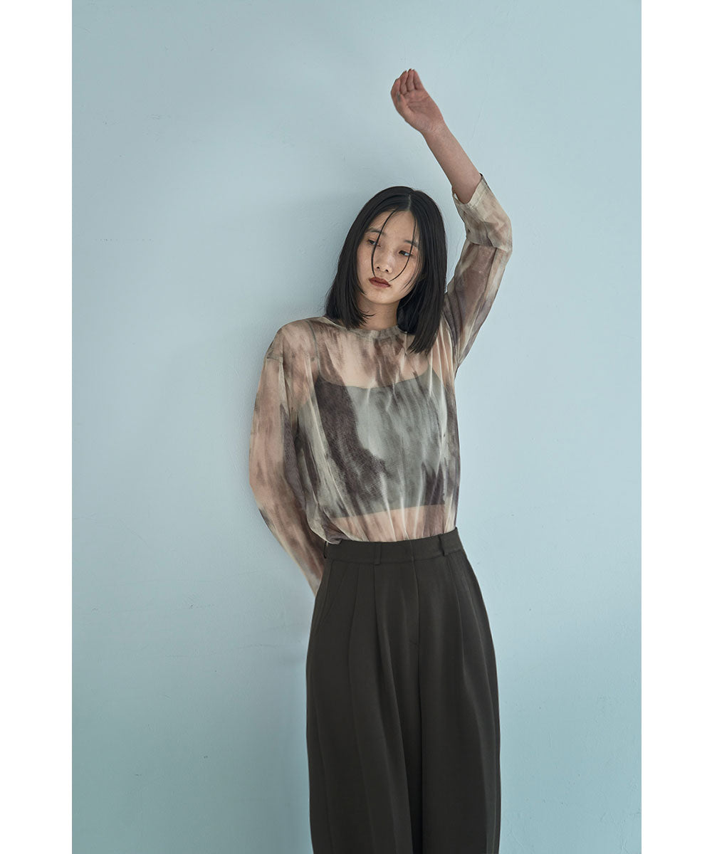 マージュール marjour NUANCE PATTERN SHEER MESH TEE （BEIGE） BEIGE