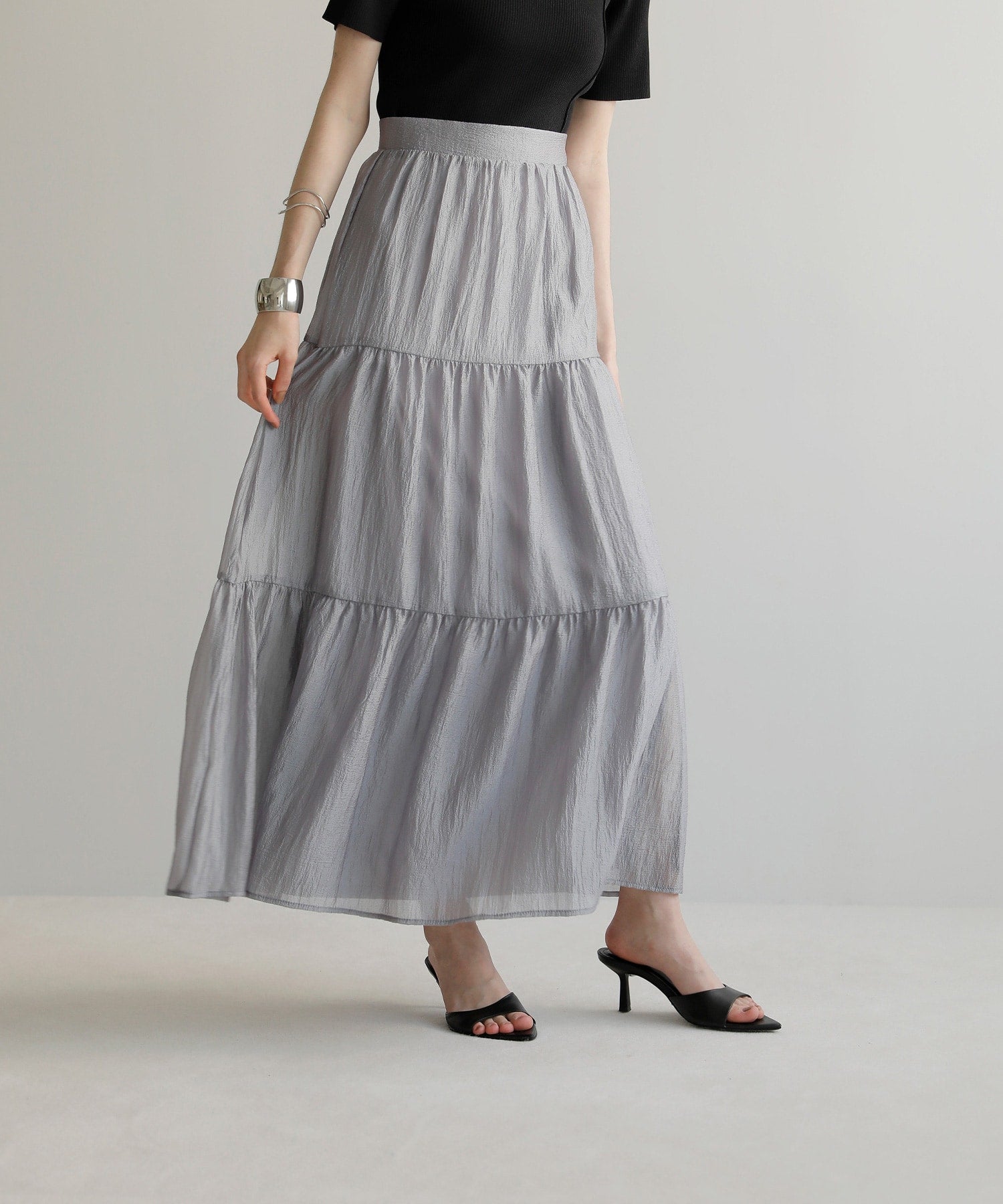 ミエリ インヴァリアント MIELI INVARIANT Sheer Tiered Washer Skirt