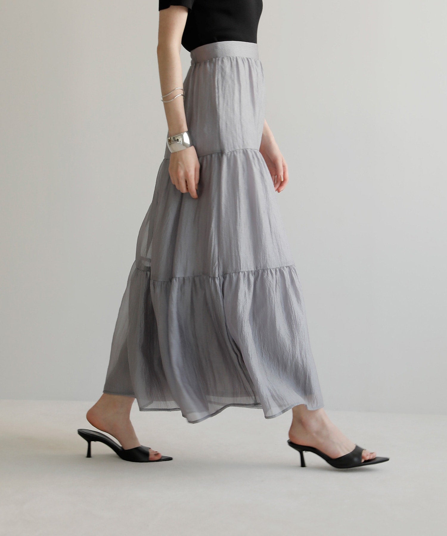 ミエリ インヴァリアント MIELI INVARIANT Sheer Tiered Washer Skirt