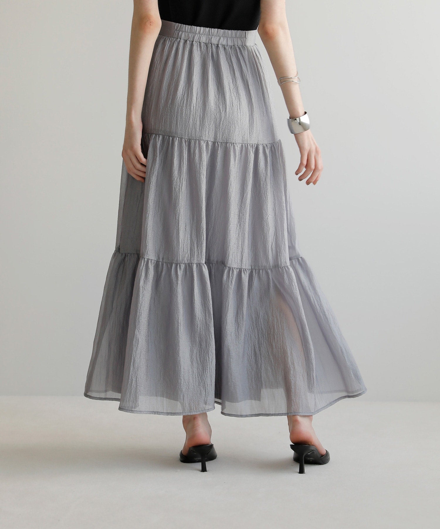 ミエリ インヴァリアント MIELI INVARIANT Sheer Tiered Washer Skirt