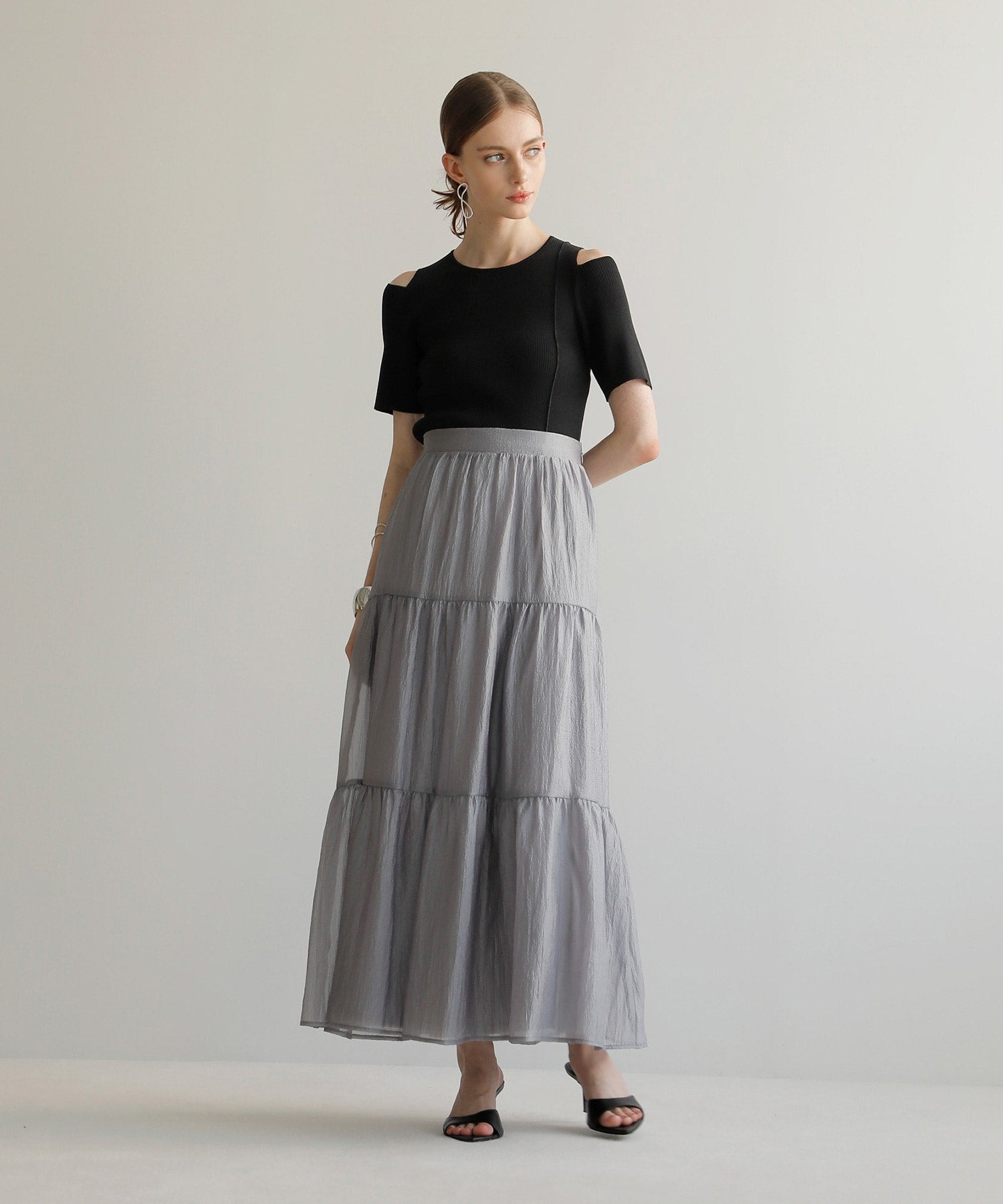 ミエリ インヴァリアント MIELI INVARIANT Sheer Tiered Washer Skirt