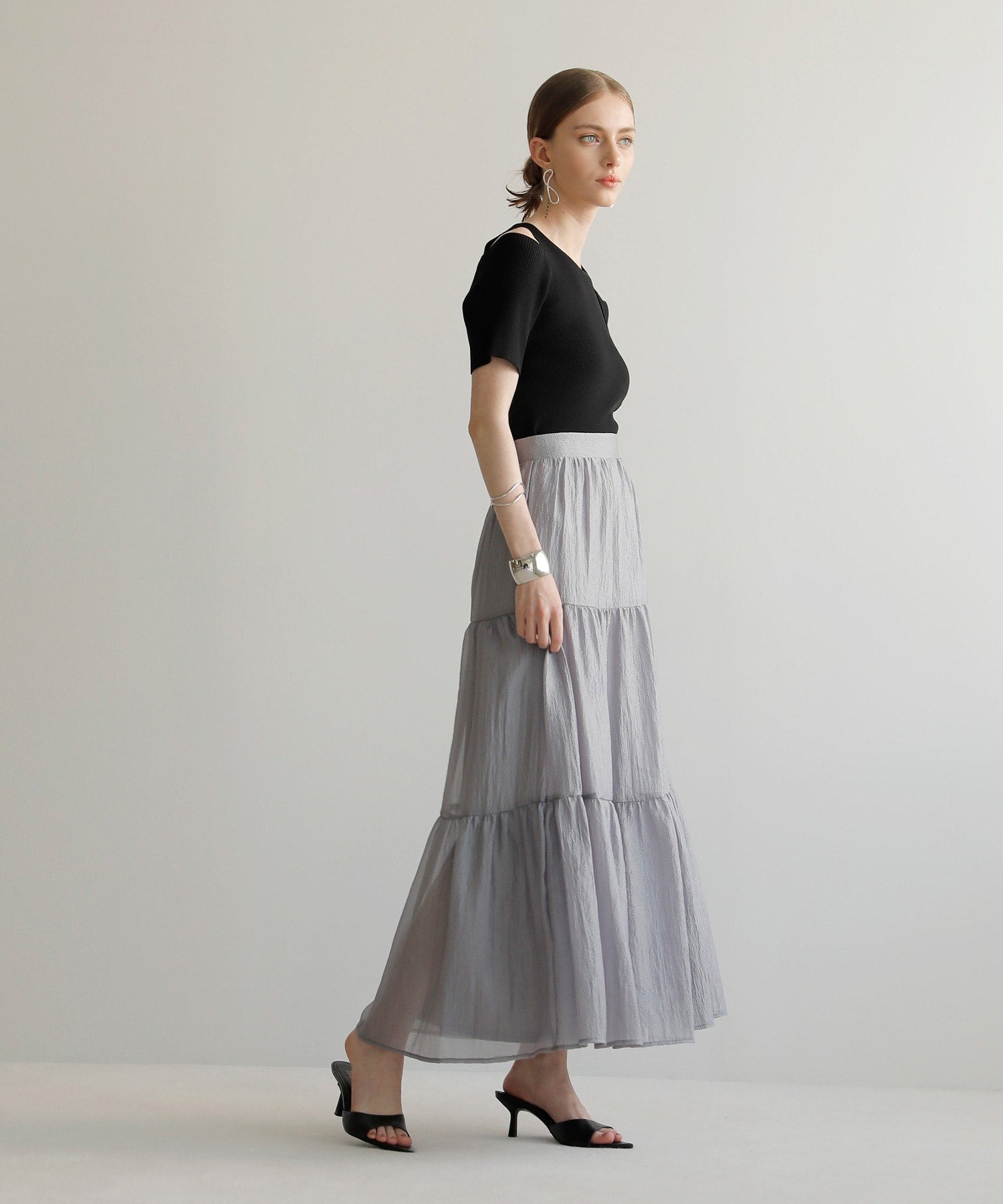 ミエリ インヴァリアント MIELI INVARIANT Sheer Tiered Washer Skirt