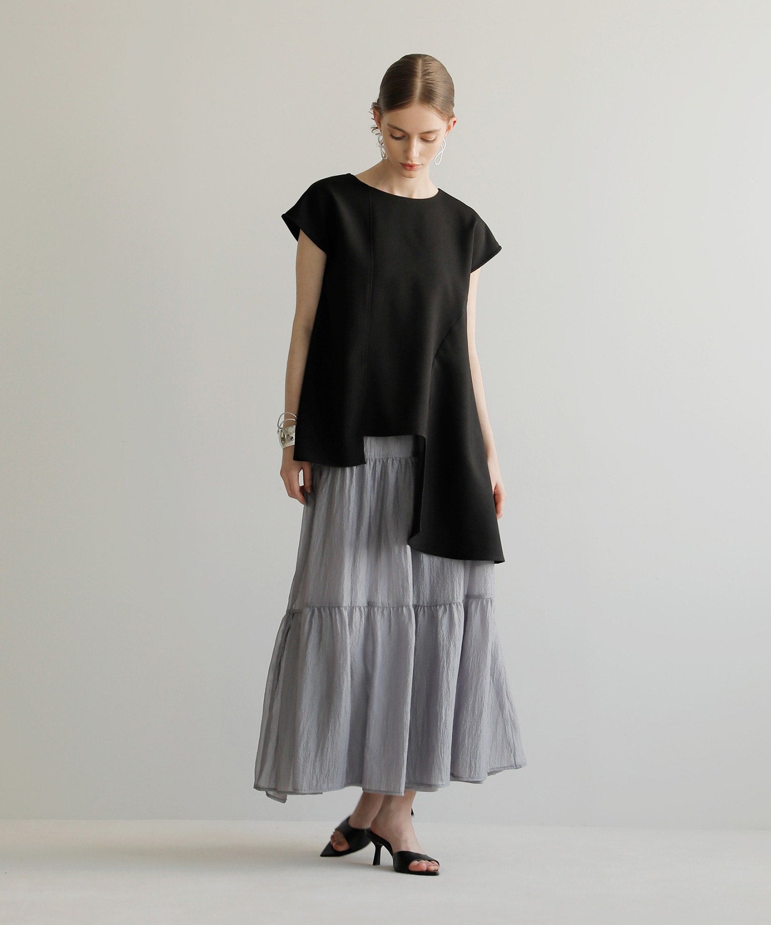 ミエリ インヴァリアント MIELI INVARIANT Sheer Tiered Washer Skirt