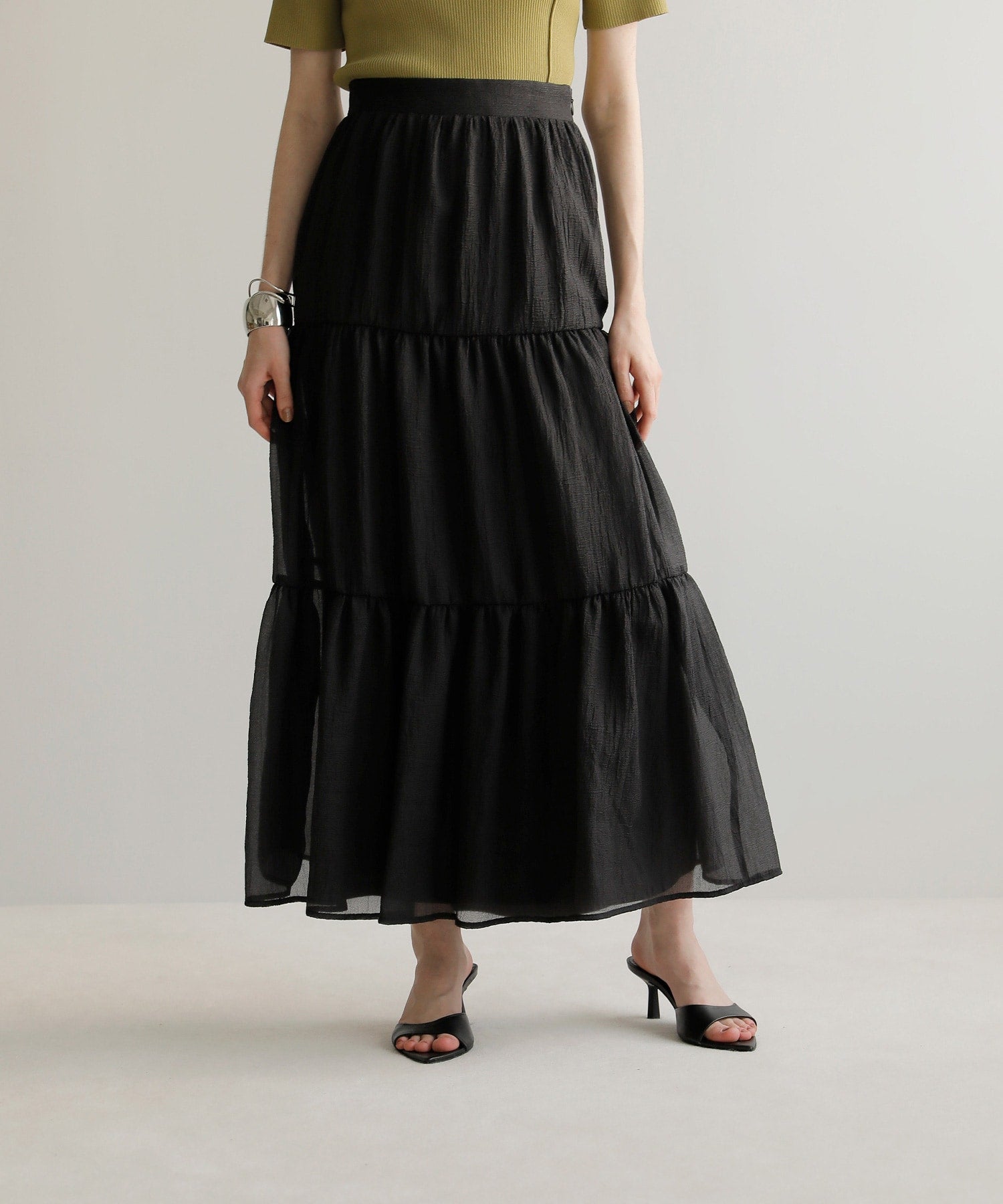 ミエリ インヴァリアント MIELI INVARIANT Sheer Tiered Washer Skirt