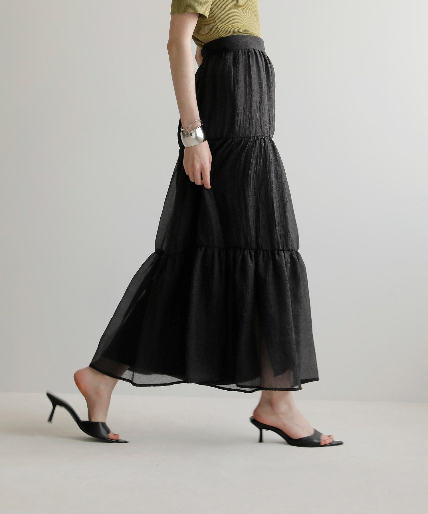 ミエリ インヴァリアント MIELI INVARIANT Sheer Tiered Washer Skirt