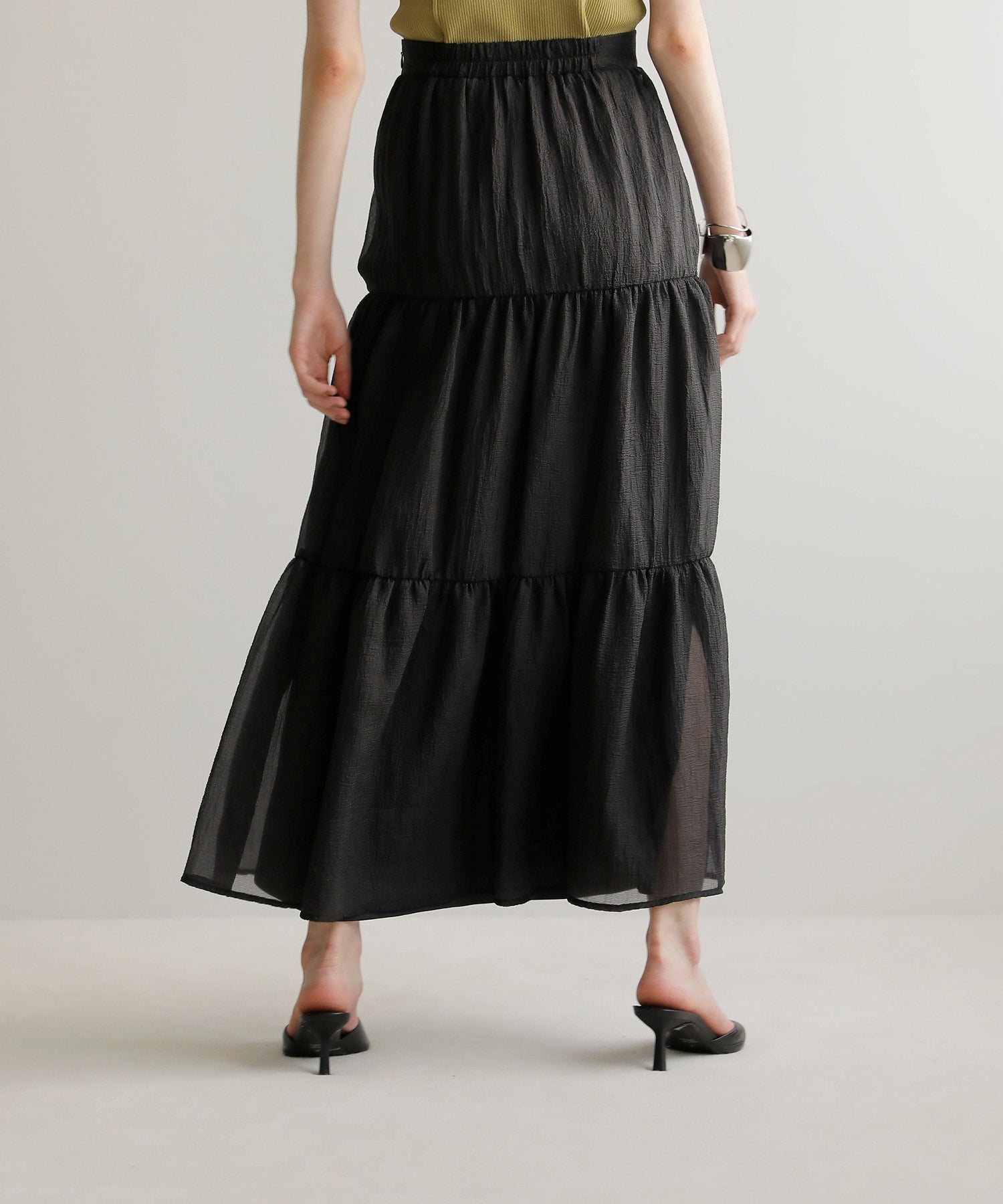 ミエリ インヴァリアント MIELI INVARIANT Sheer Tiered Washer Skirt