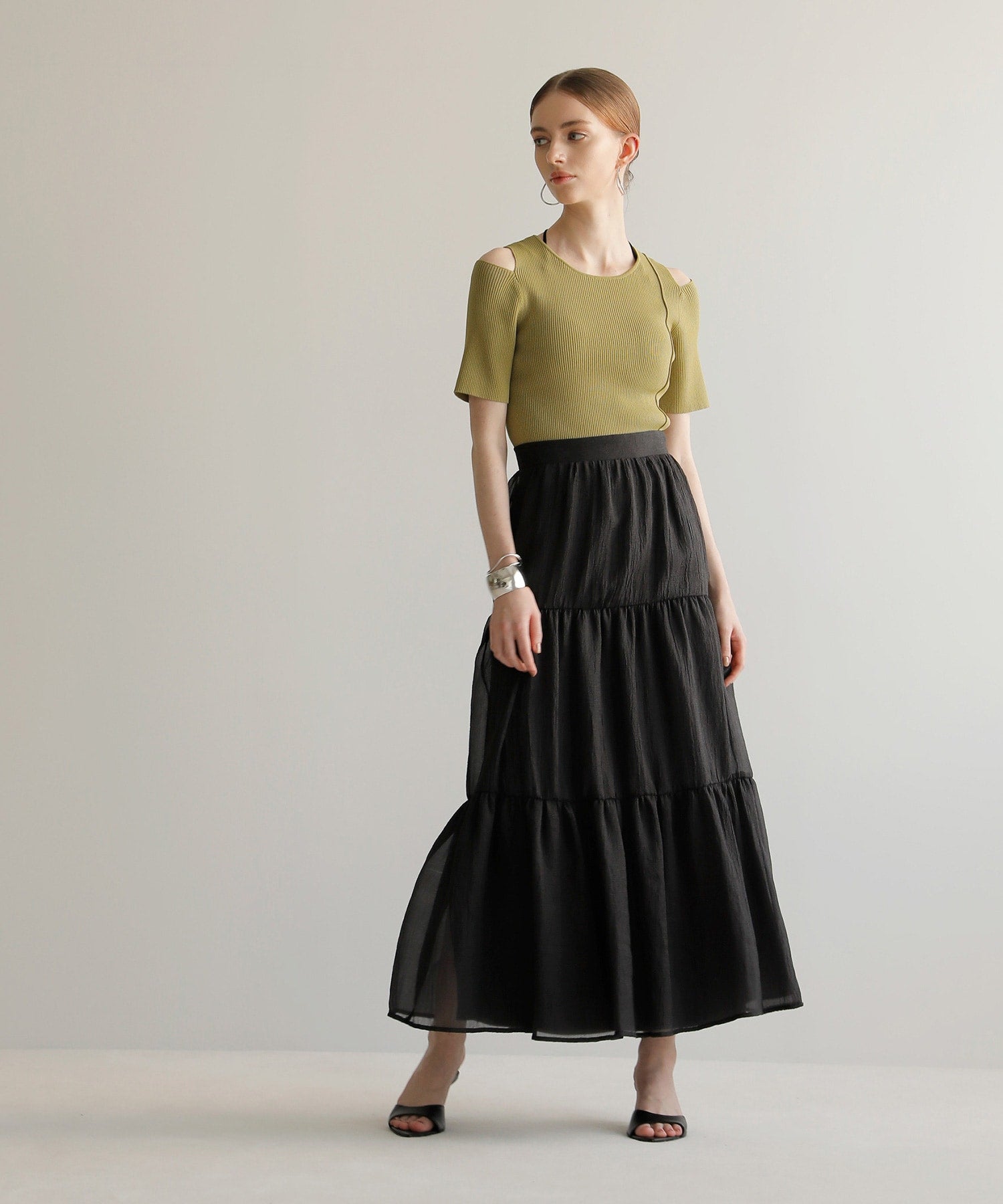 ミエリ インヴァリアント MIELI INVARIANT Sheer Tiered Washer Skirt