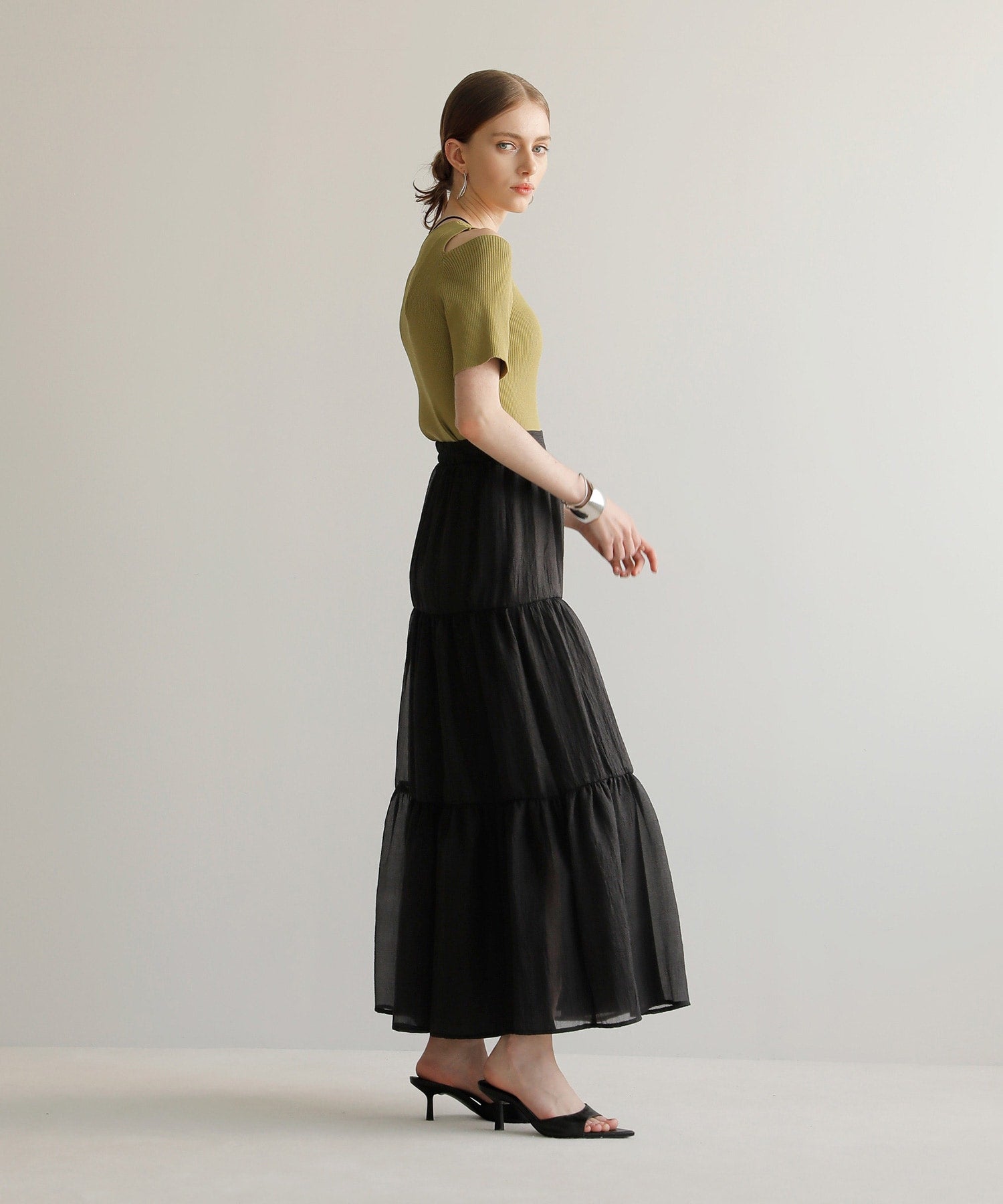 ミエリ インヴァリアント MIELI INVARIANT Sheer Tiered Washer Skirt