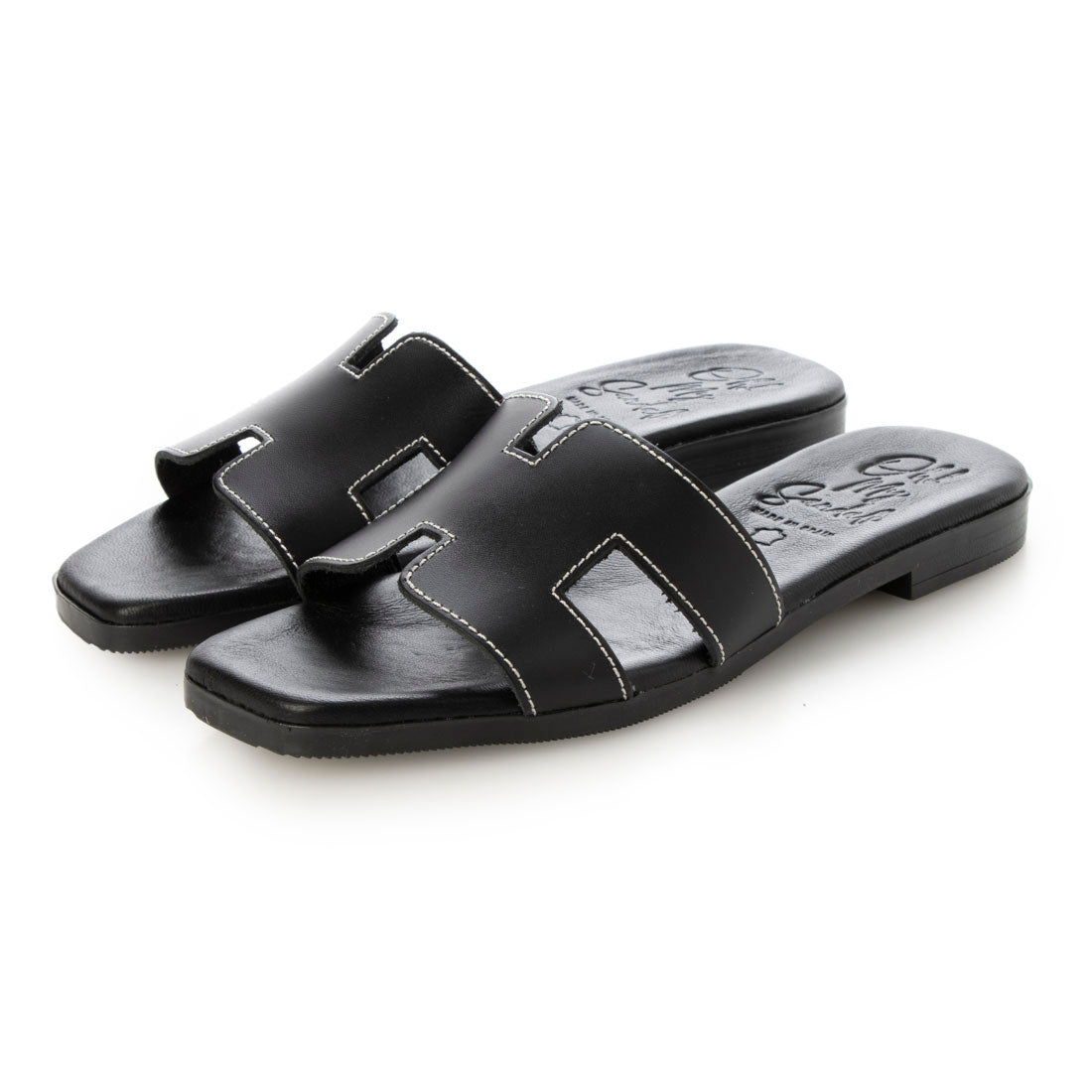オー マイ サンダルズ Oh my Sandals スクエアトウフラットミュールサンダル （ブラック） ブラック