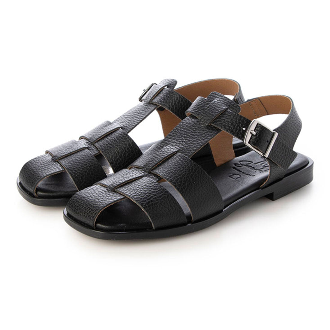 オー マイ サンダルズ Oh my Sandals スクエアトウフラットグルカサンダル （ブラック） ブラック