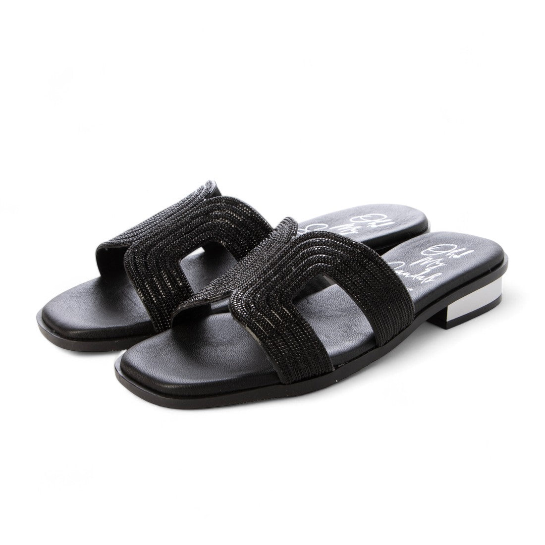 オー マイ サンダルズ Oh my Sandals ラインストーンローヒールサンダル （ブラック） ブラック