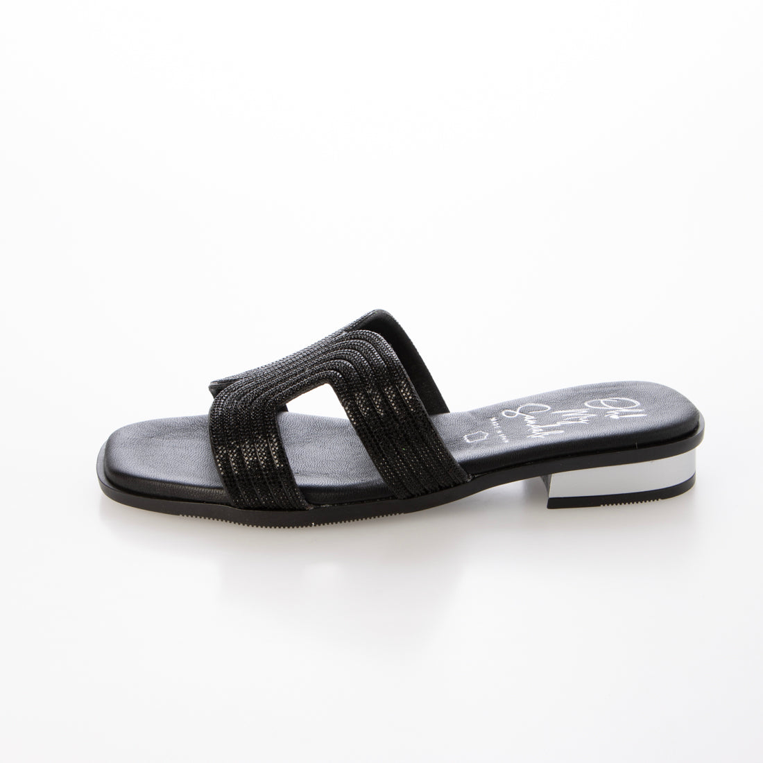 オー マイ サンダルズ Oh my Sandals ラインストーンローヒールサンダル （ブラック） ブラック