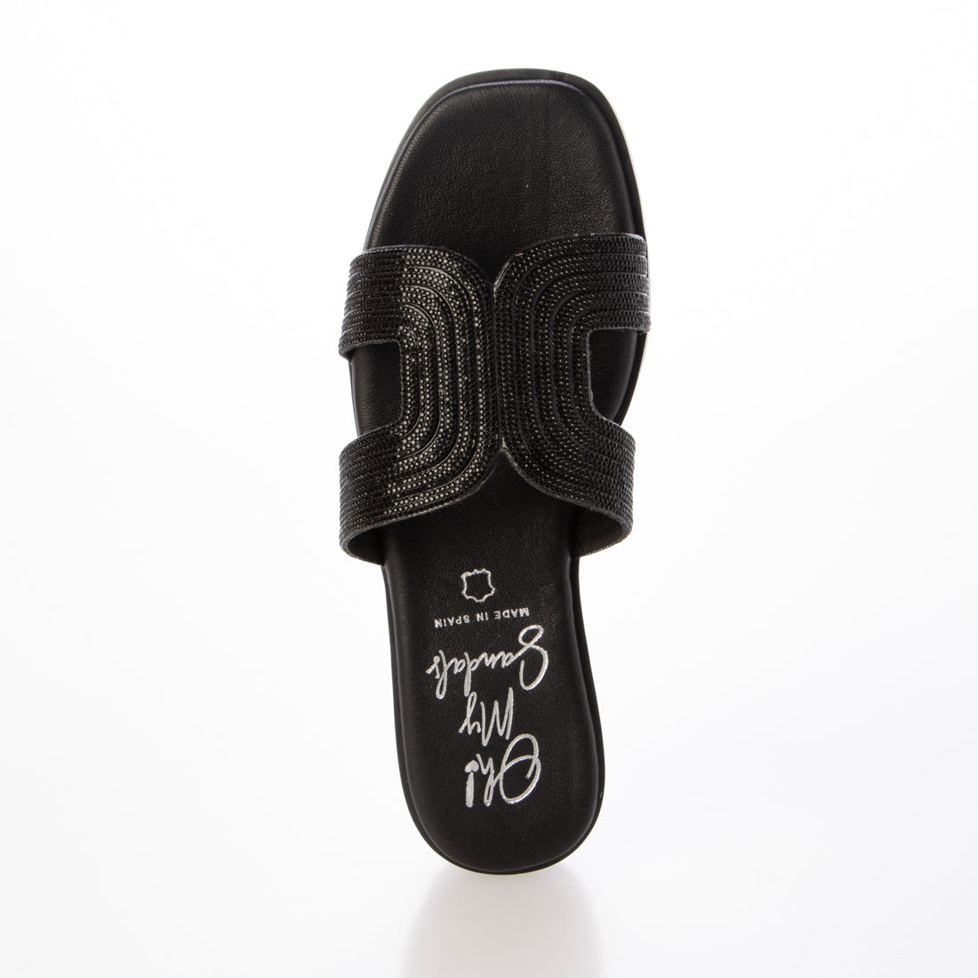 オー マイ サンダルズ Oh my Sandals ラインストーンローヒールサンダル （ブラック） ブラック