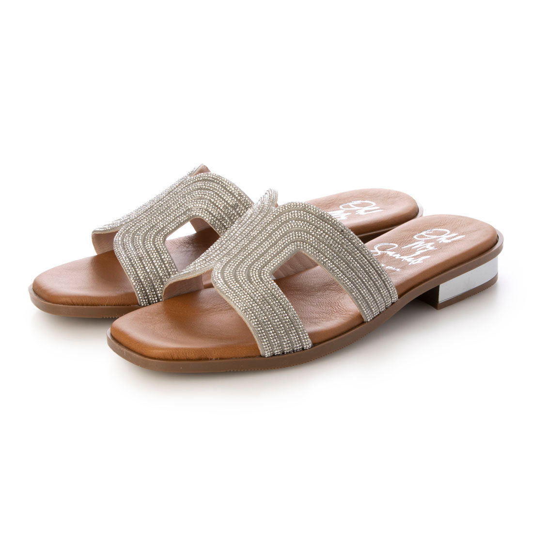 オー マイ サンダルズ Oh my Sandals ラインストーンローヒールサンダル （シルバー） シルバー