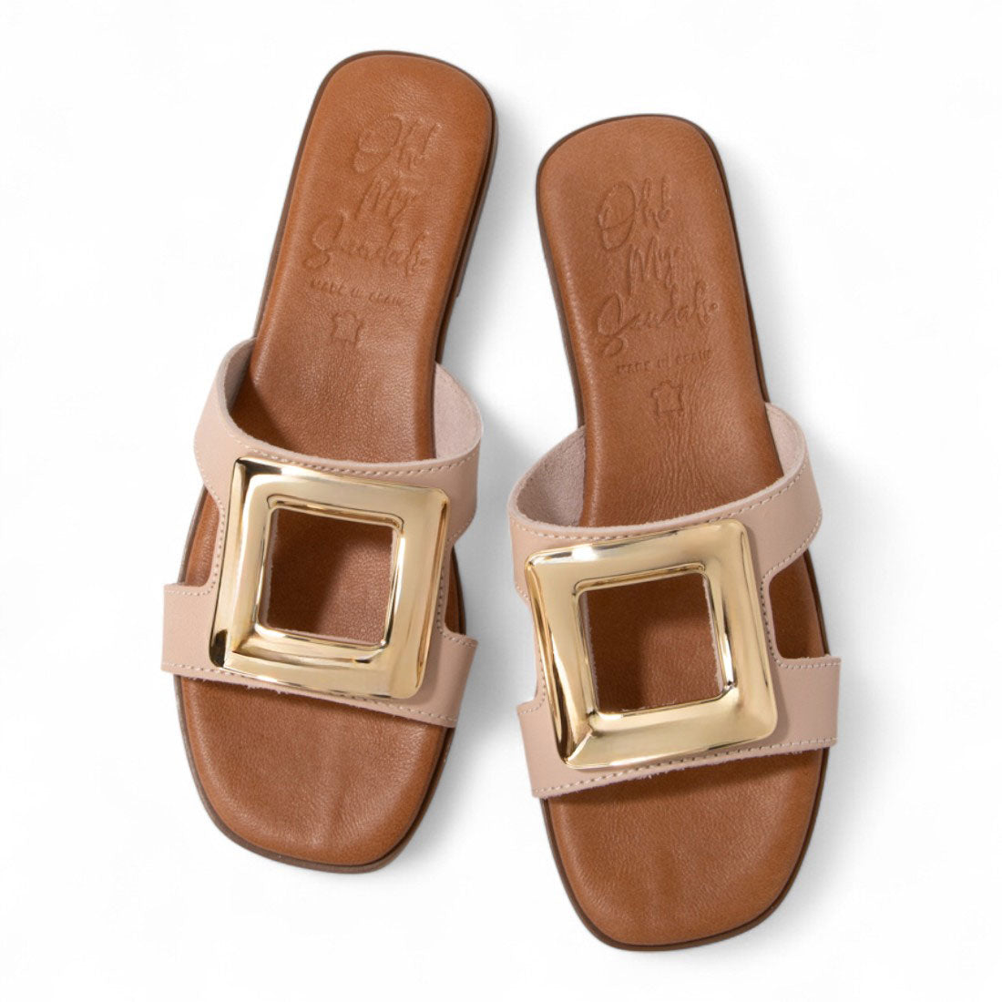 オー マイ サンダルズ Oh my Sandals スクエアトウフラットバックルサンダル （ライトベージュ） ライトベージュ