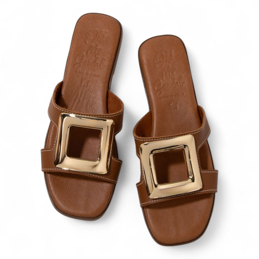 オー マイ サンダルズ Oh my Sandals スクエアトウフラットバックルサンダル （ブラウン） ブラウン