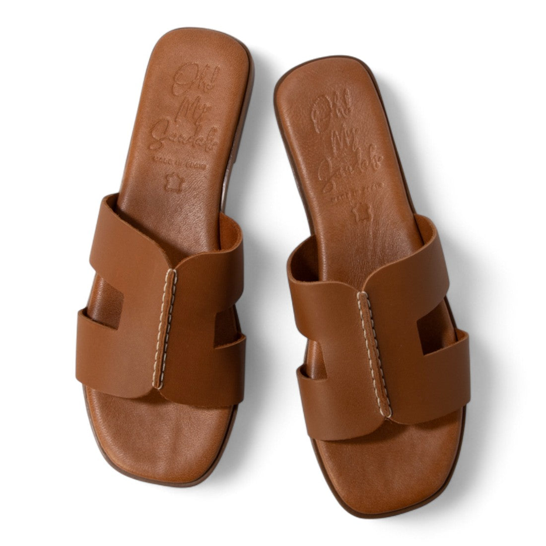 オー マイ サンダルズ Oh my Sandals スクエアトウフラットレザーサンダル （ブラウン） ブラウン