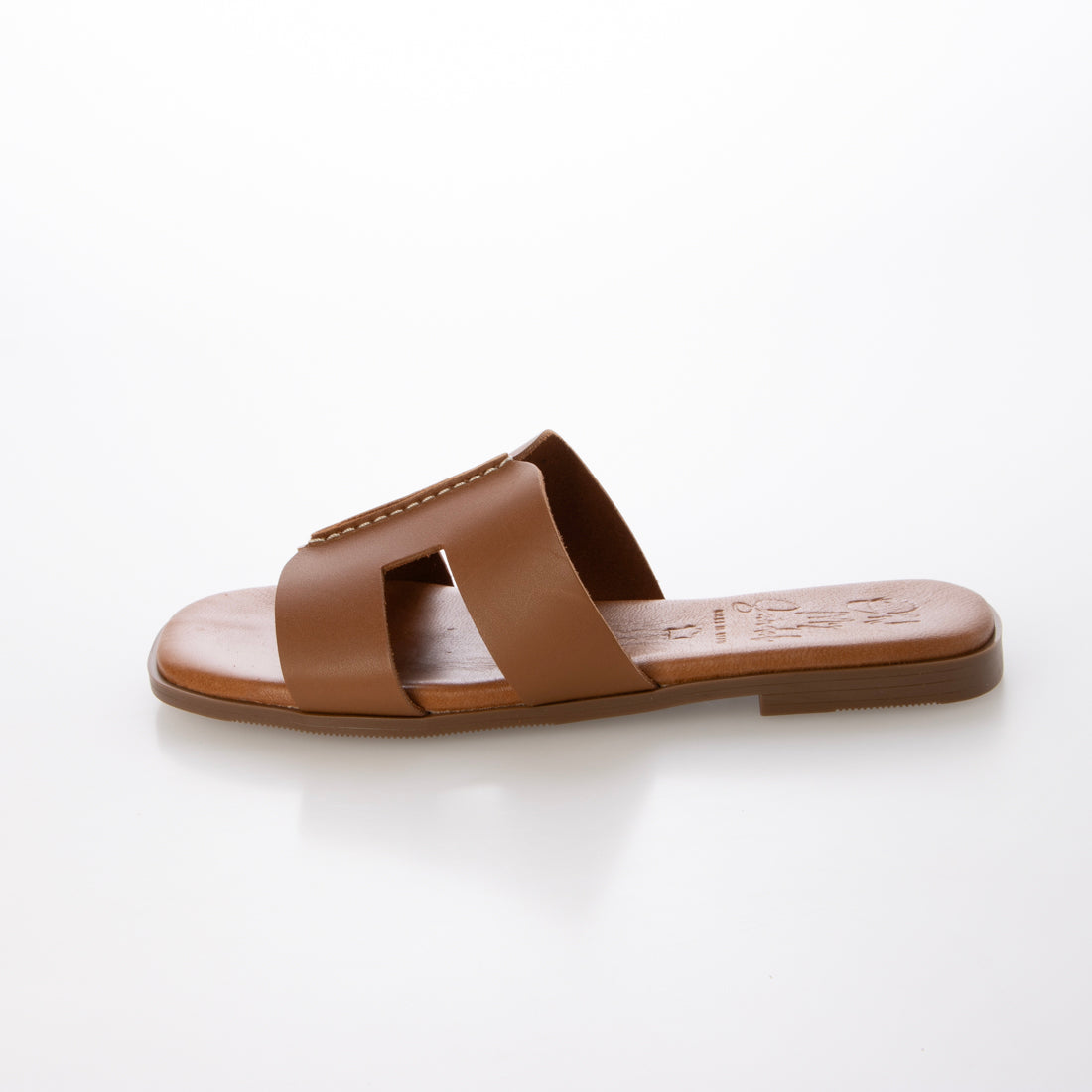 オー マイ サンダルズ Oh my Sandals スクエアトウフラットレザーサンダル （ブラウン） ブラウン