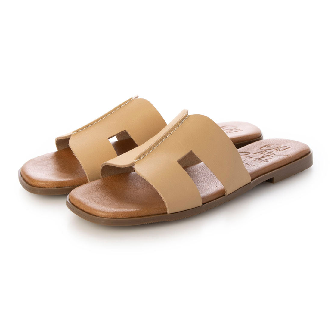 オー マイ サンダルズ Oh my Sandals スクエアトウフラットレザーサンダル （キャメル） キャメル