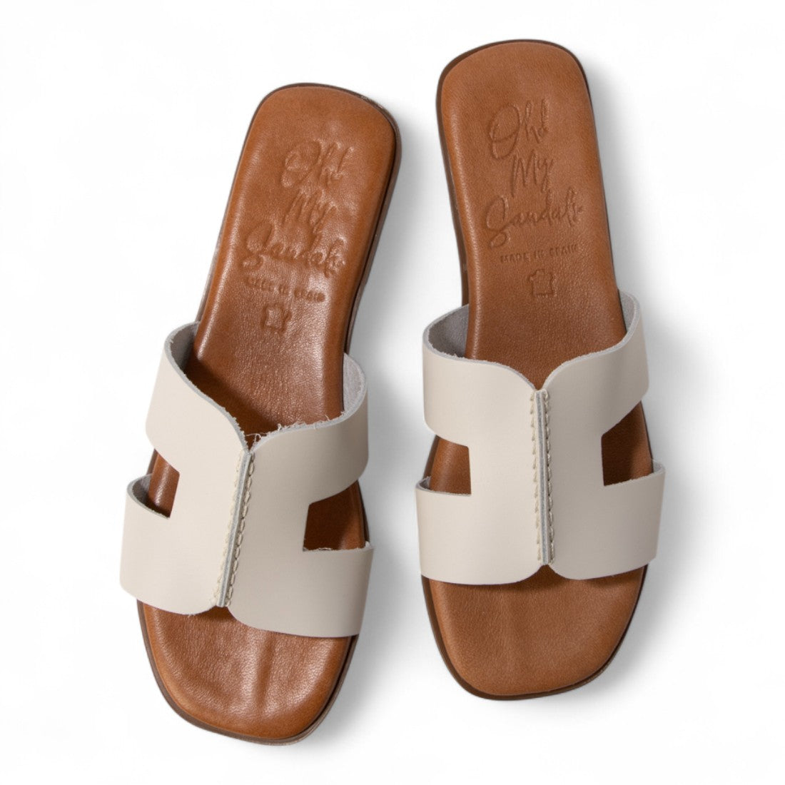 オー マイ サンダルズ Oh my Sandals スクエアトウフラットレザーサンダル （アイボリー） アイボリー