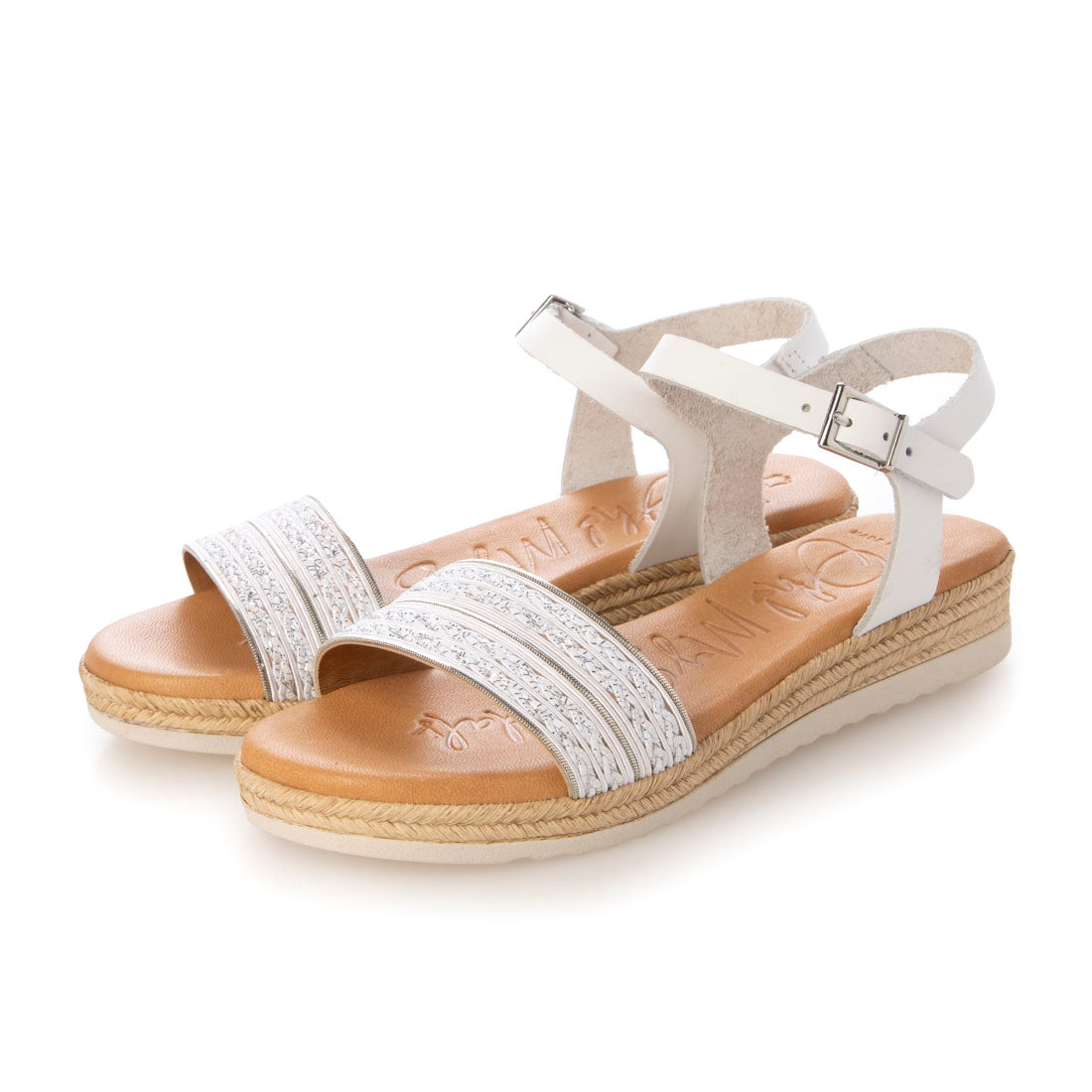 オー マイ サンダルズ Oh my Sandals 異素材コンビアンクルストラップサンダル （ホワイトコンビ） ホワイトコンビ