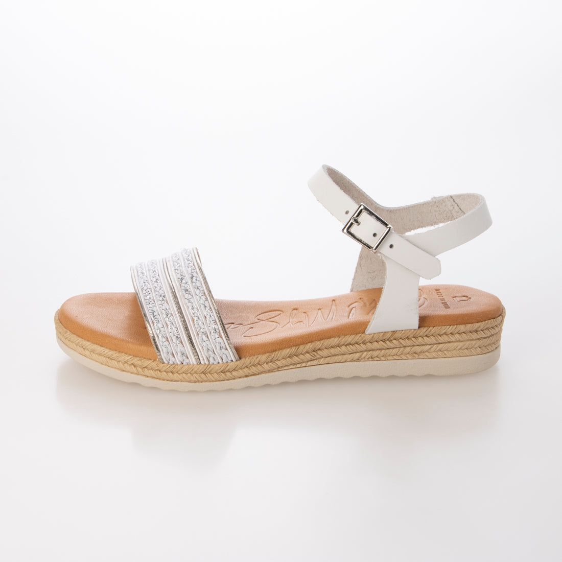オー マイ サンダルズ Oh my Sandals 異素材コンビアンクルストラップサンダル （ホワイトコンビ） ホワイトコンビ