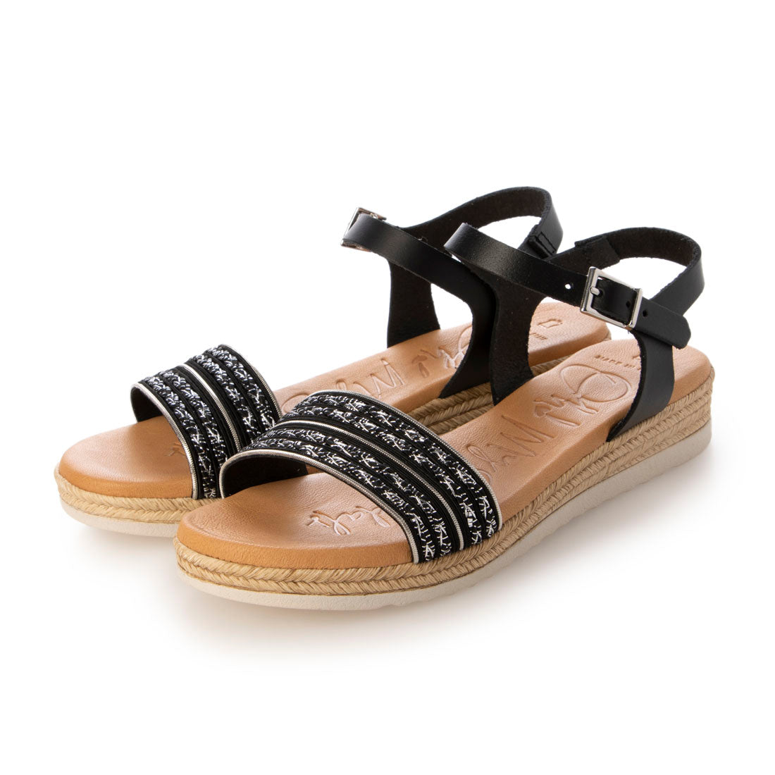 オー マイ サンダルズ Oh my Sandals 異素材コンビアンクルストラップサンダル （ブラックコンビ） ブラックコンビ