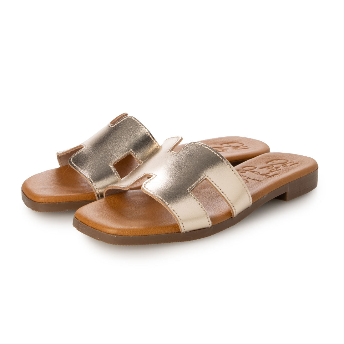オー マイ サンダルズ Oh my Sandals スクエアトウフラットレザーサンダル （CHAMPAN） CHAMPAN