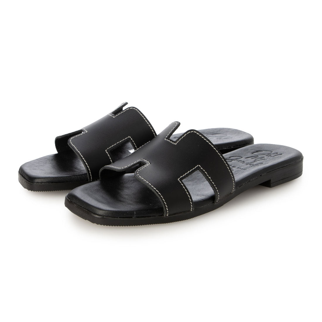 オー マイ サンダルズ Oh my Sandals スクエアトウフラットレザーサンダル （NEGRO） NEGRO