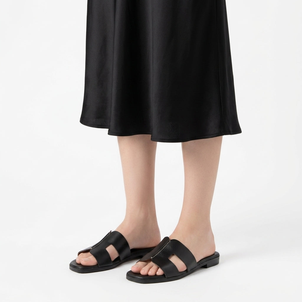 オー マイ サンダルズ Oh my Sandals スクエアトウフラットレザーサンダル （ROBLE） ROBLE