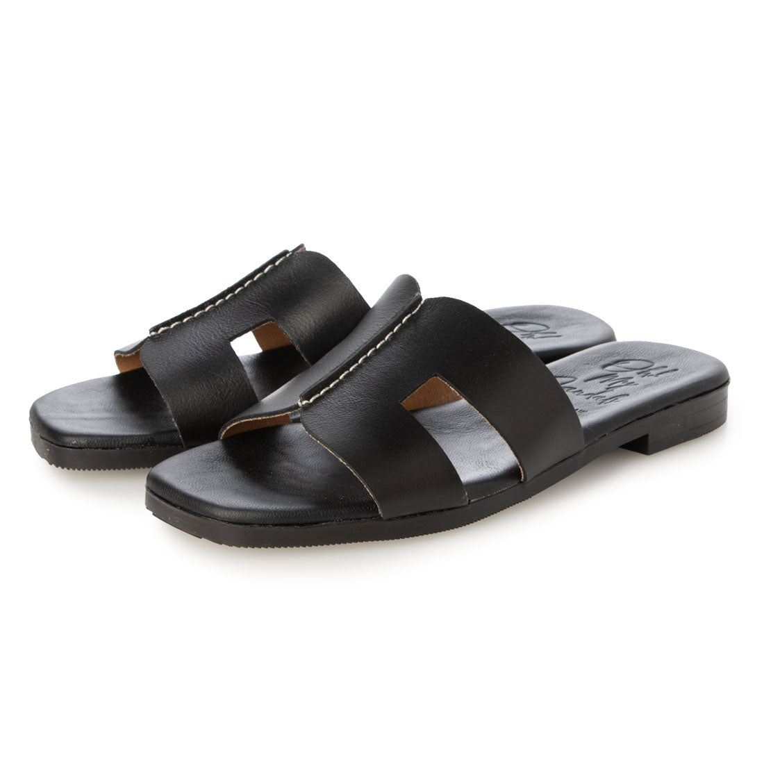 オー マイ サンダルズ Oh my Sandals スクエアトウフラットレザーサンダル （NEGRO） NEGRO