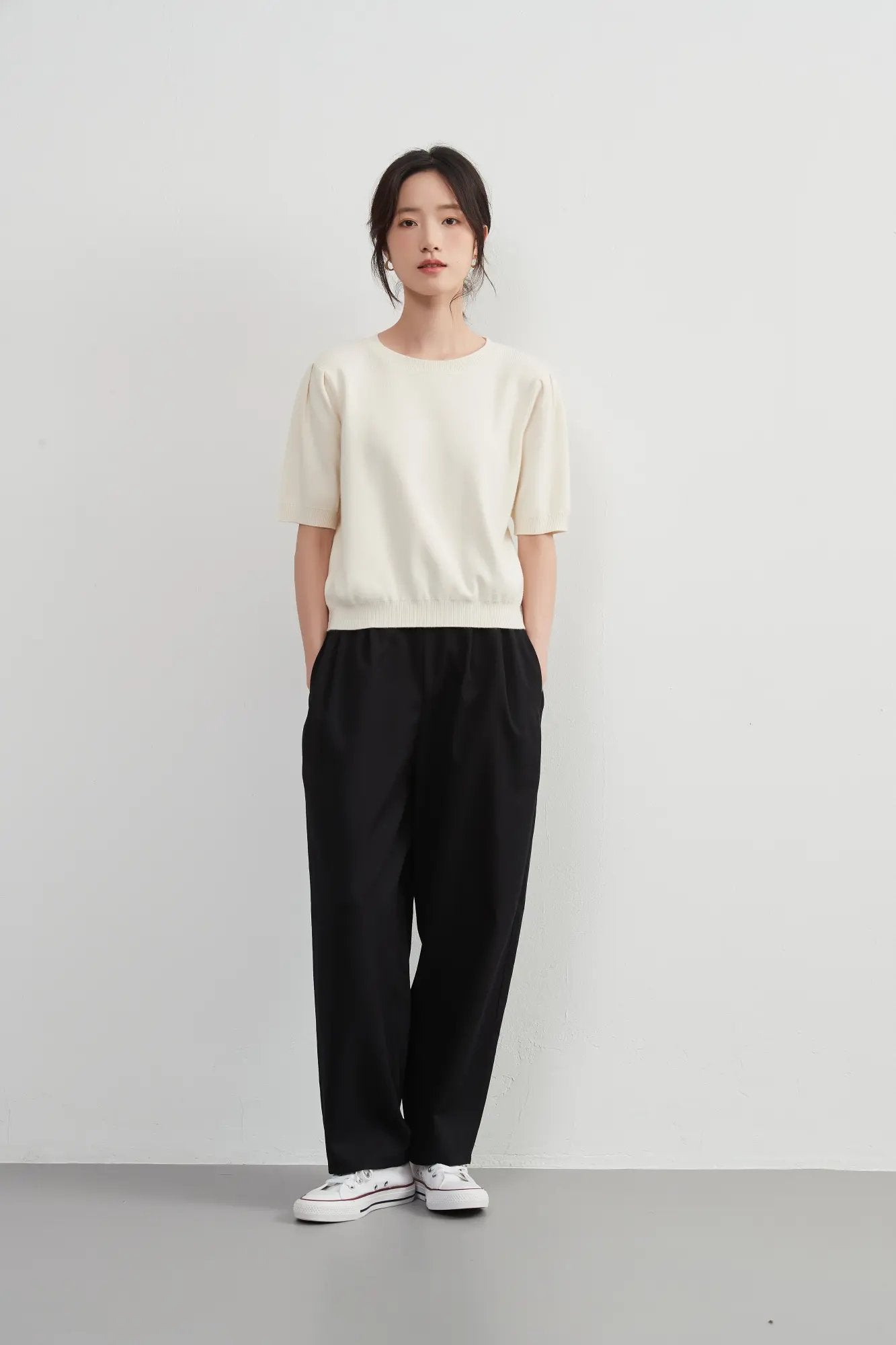 On One's Own Elegant Adult Cable Loose Silhouette Slacks - Easy to Wear with Elastic Waist - Office Casual Beautiful Leg Pants