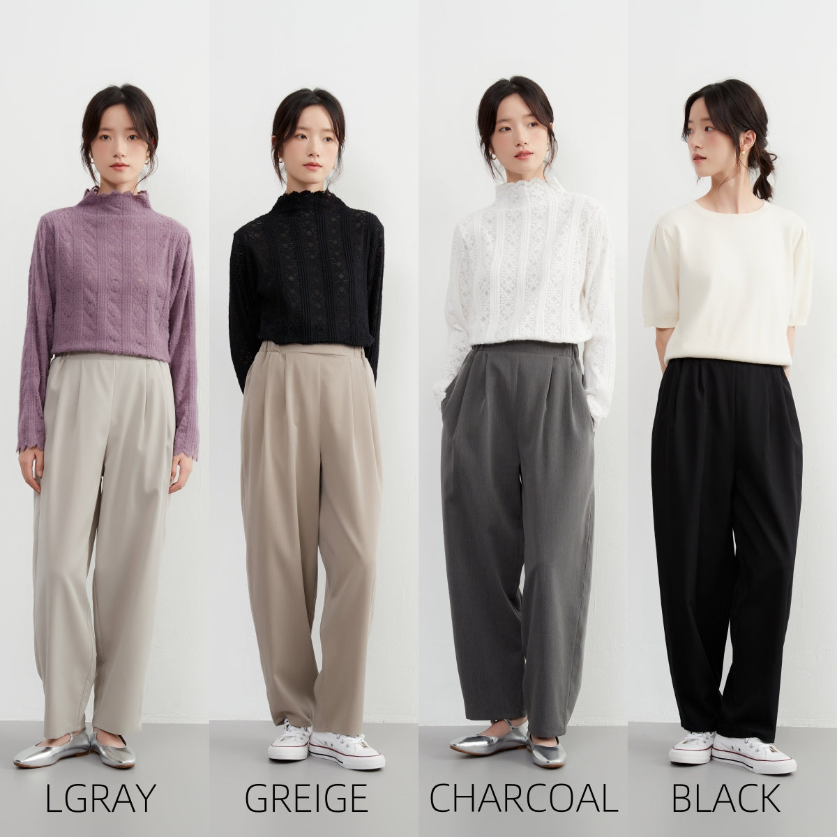 On One's Own Elegant Adult Cable Loose Silhouette Slacks - Easy to Wear with Elastic Waist - Office Casual Beautiful Leg Pants