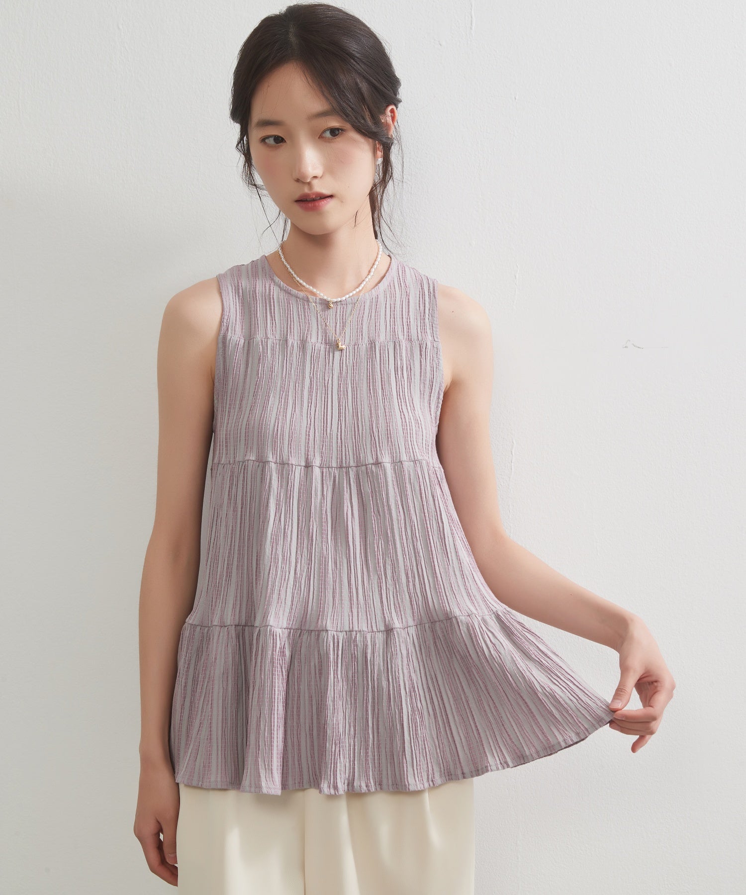 オンワンズオン On One's Own ティアードノースリーブフレアトップ （PINK） PINK