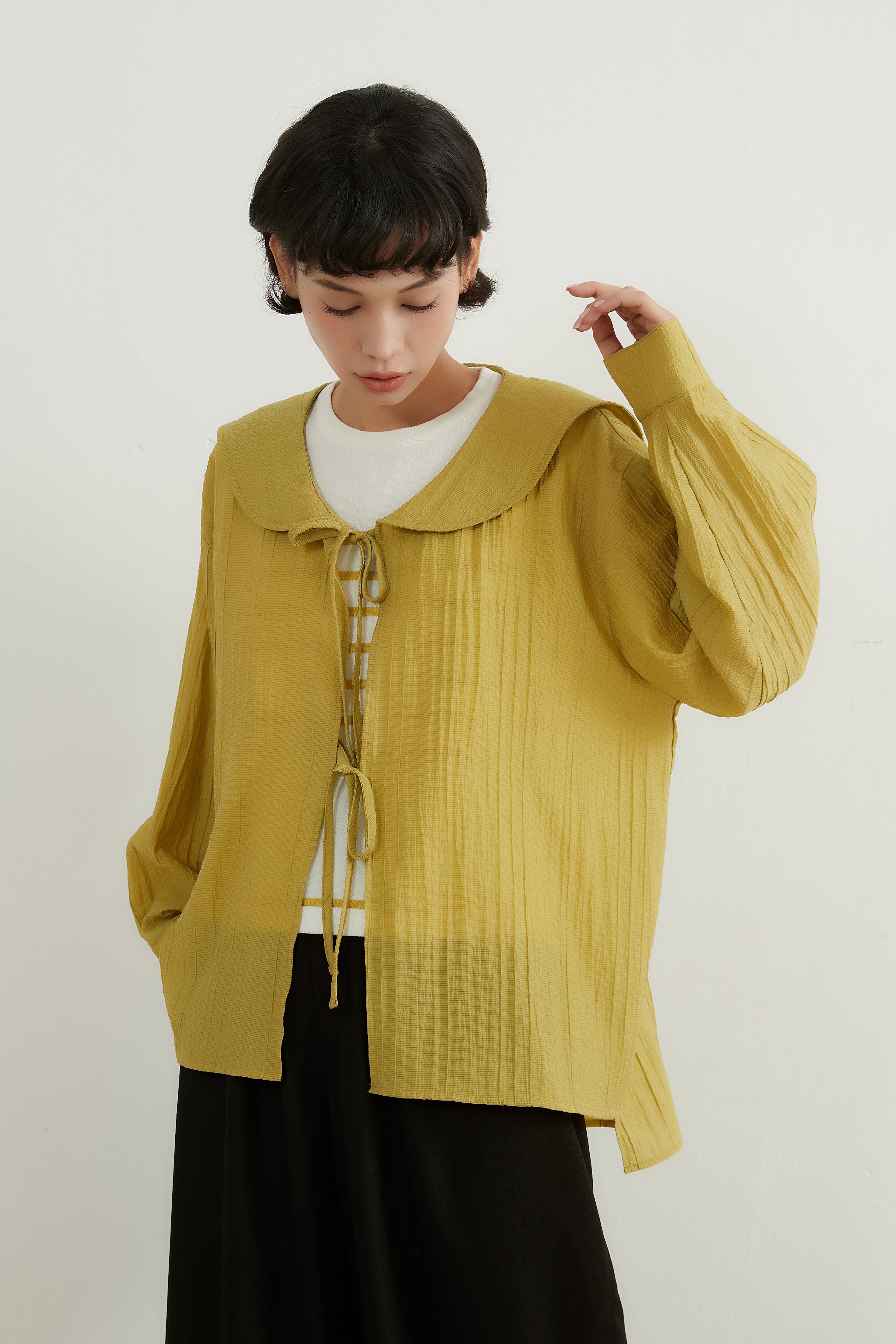 オンワンズオン On One's Own セーラーカラーリボン結びカーディガン （MUSTARD） MUSTARD