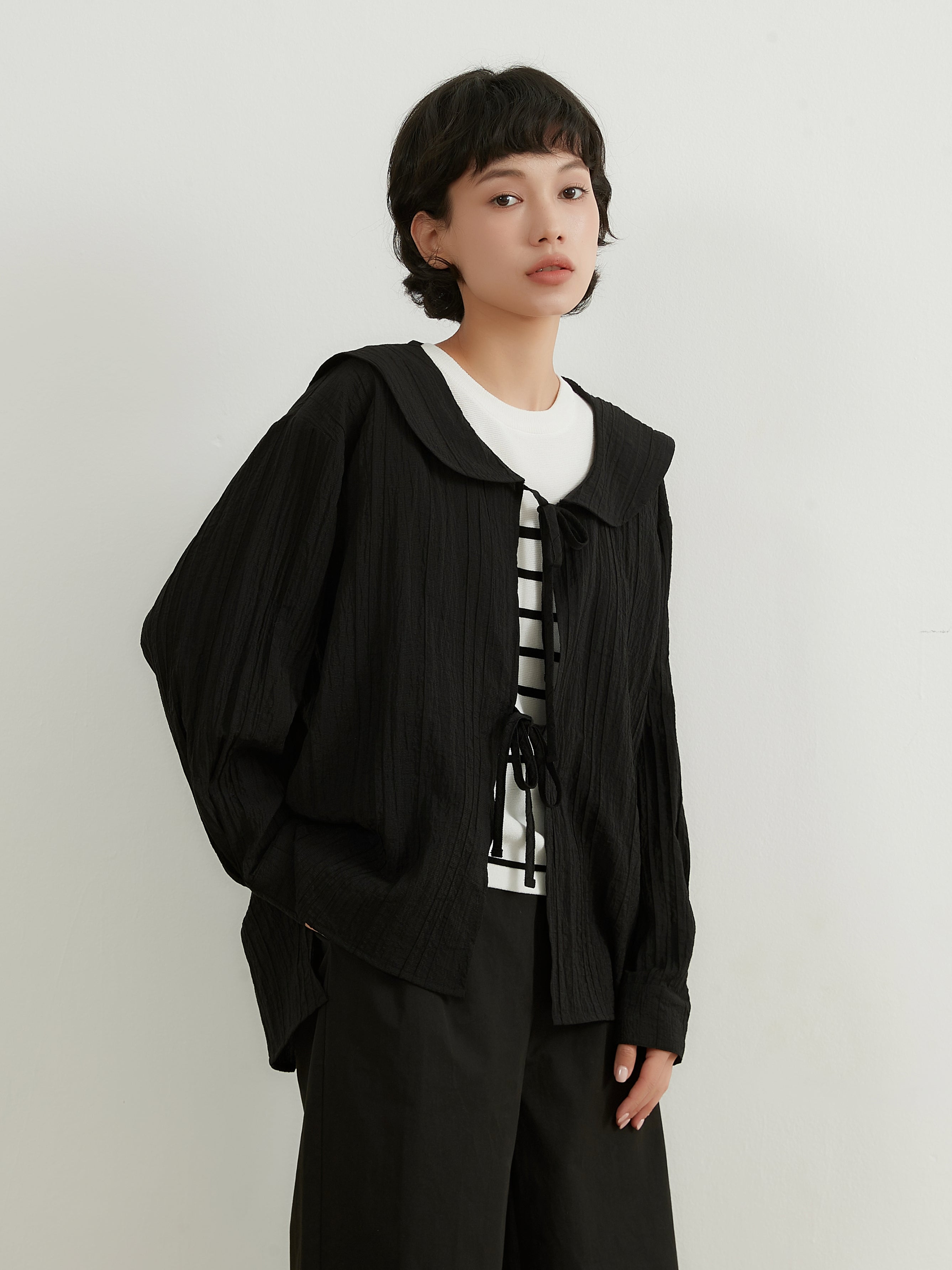 オンワンズオン On One's Own セーラーカラーリボン結びカーディガン （BLACK） BLACK
