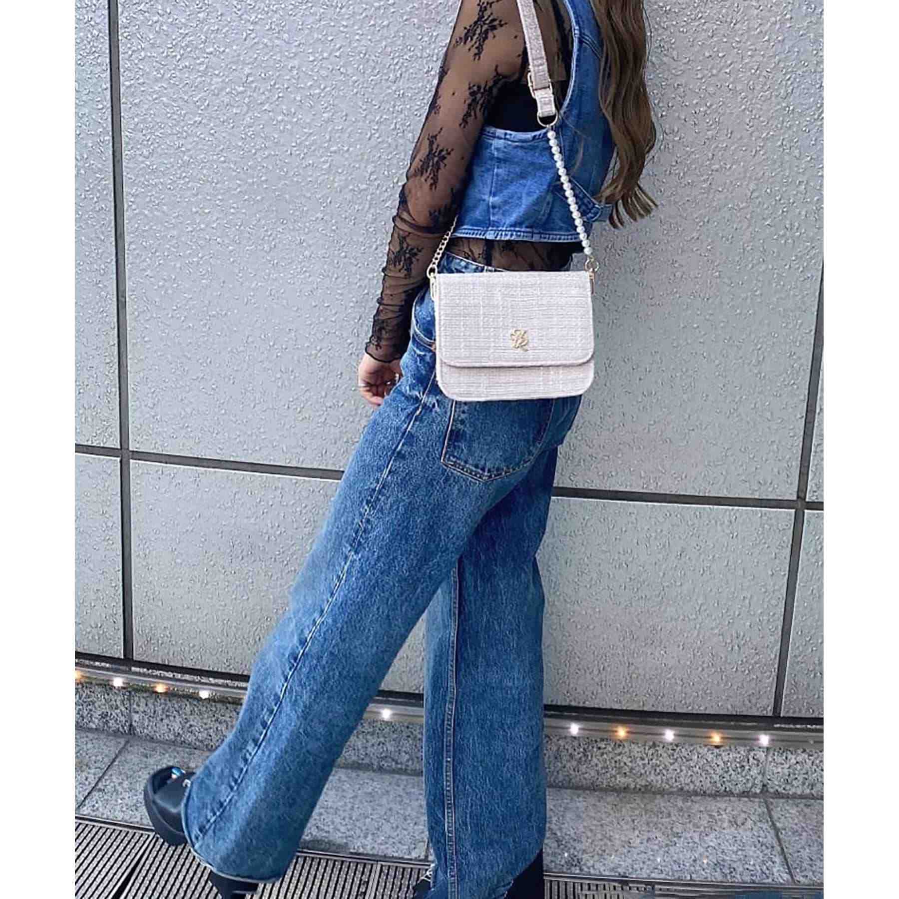 オーバータッシェ Ober Tashe フェイクパール×チェーンベルト ミニショルダー