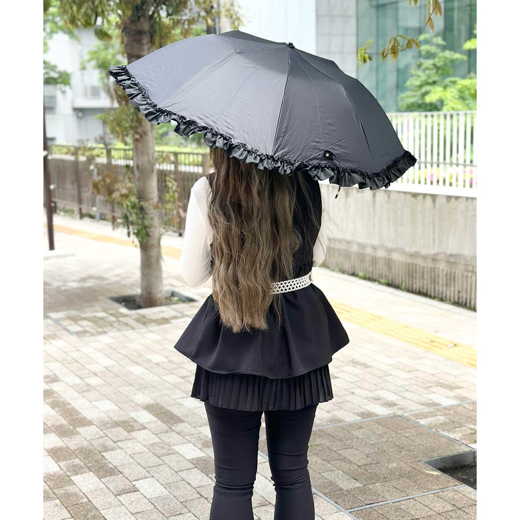 オーバータッシェ Ober Tashe 完全遮光 遮光率100％ 晴雨兼用日傘 リボン折りたたみ傘 （オフホワイト(003)） オフホワイト(003)