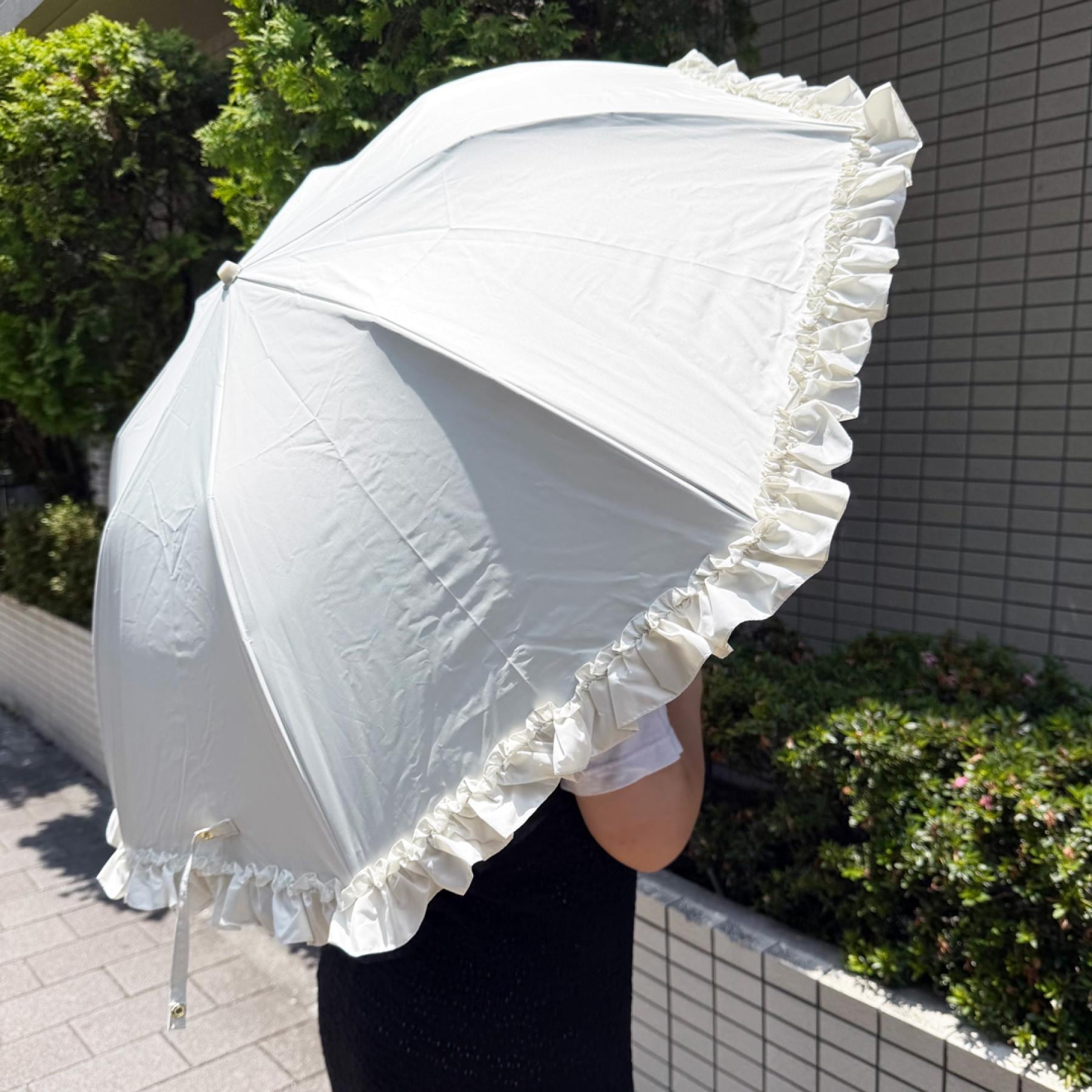 オーバータッシェ Ober Tashe 完全遮光 遮光率100％ 晴雨兼用日傘 リボン折りたたみ傘 （オフホワイト(003)） オフホワイト(003)