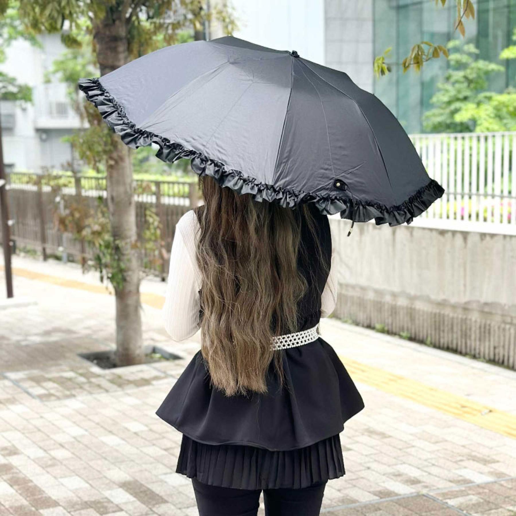 オーバータッシェ Ober Tashe 完全遮光 遮光率100％ 晴雨兼用日傘 リボン折りたたみ傘 （ブラック(019)） ブラック(019)