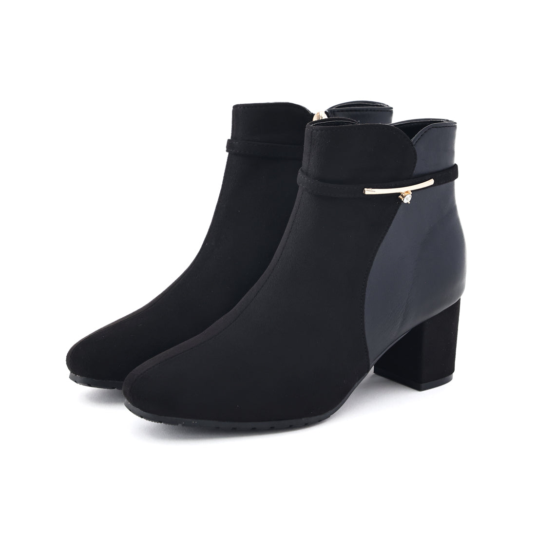 オフオン OFUON レディース ブーツ ショートブーツ サイドファスナー 消臭 撥水 屈曲 6cmヒール OFU126 （ブラックS/ブラックPU） ブラックS/ブラックPU