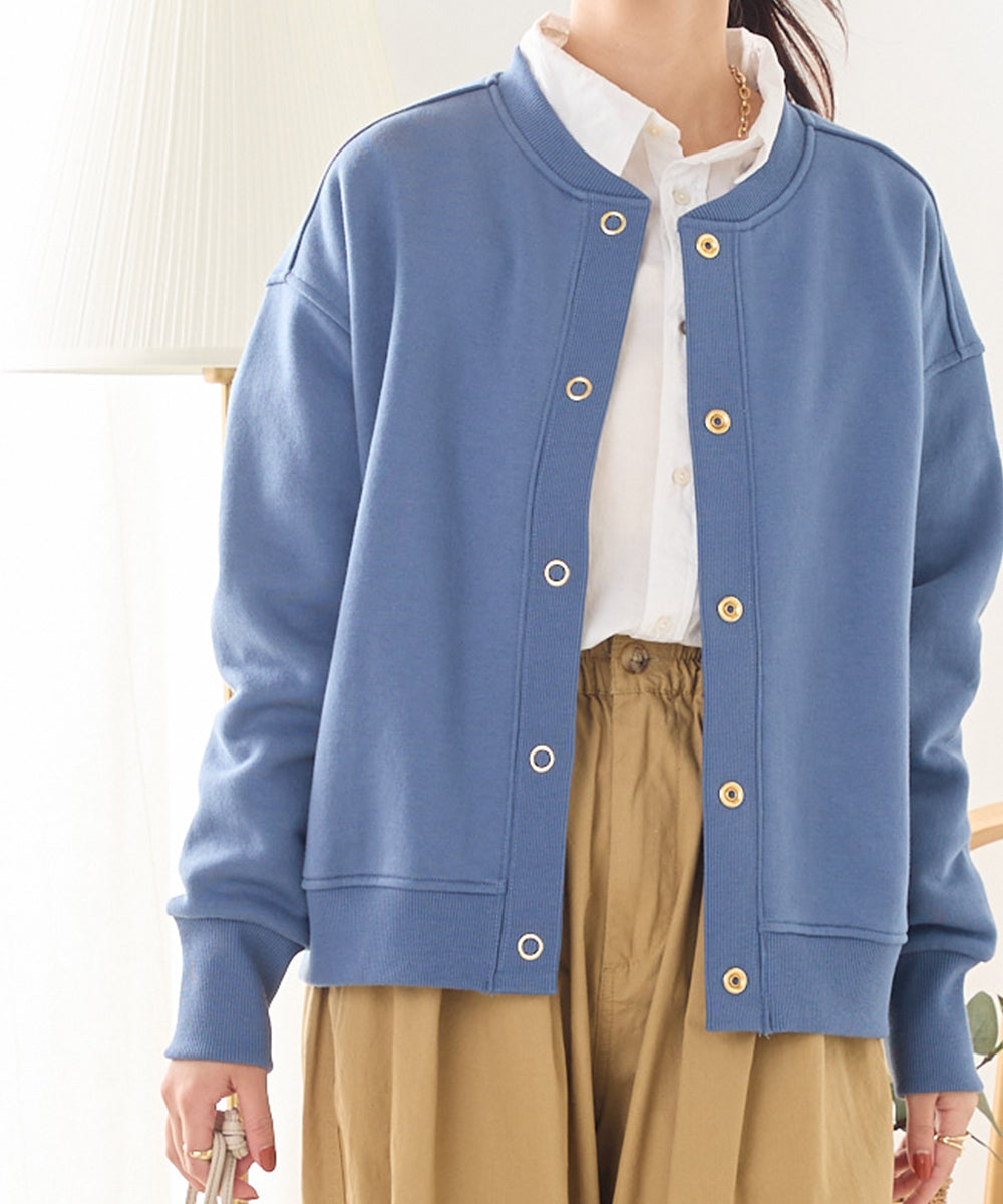 オムネス OMNES 【OMNES】裏起毛スウェット クルーネック 長袖カーディガン