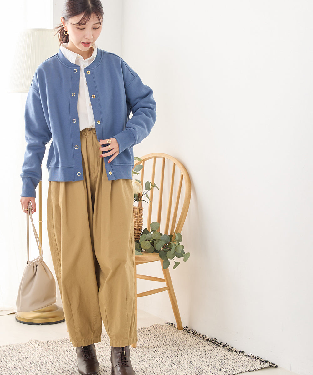 オムネス OMNES 【OMNES】裏起毛スウェット クルーネック 長袖カーディガン