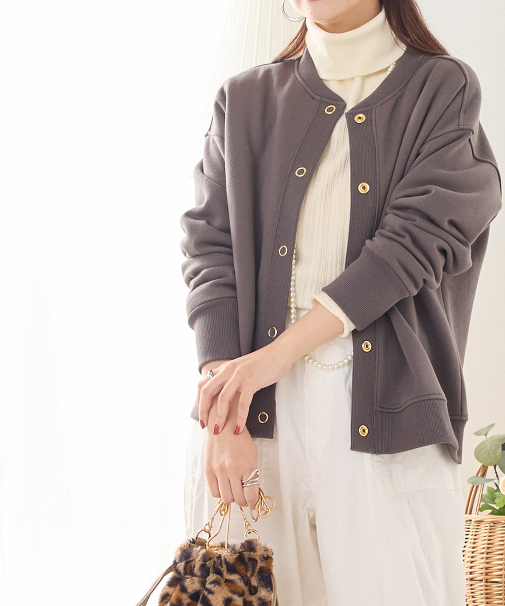 オムネス OMNES 【OMNES】裏起毛スウェット クルーネック 長袖カーディガン