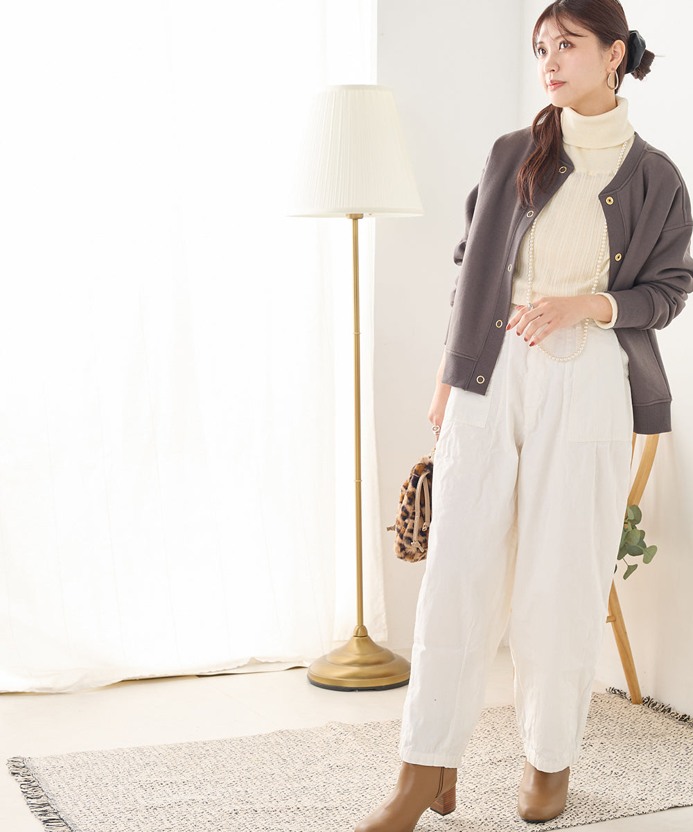 オムネス OMNES 【OMNES】裏起毛スウェット クルーネック 長袖カーディガン
