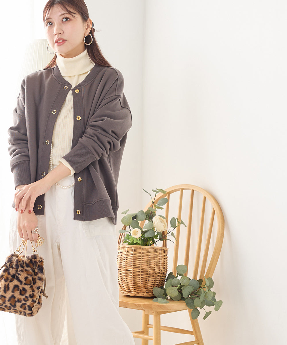 オムネス OMNES 【OMNES】裏起毛スウェット クルーネック 長袖カーディガン
