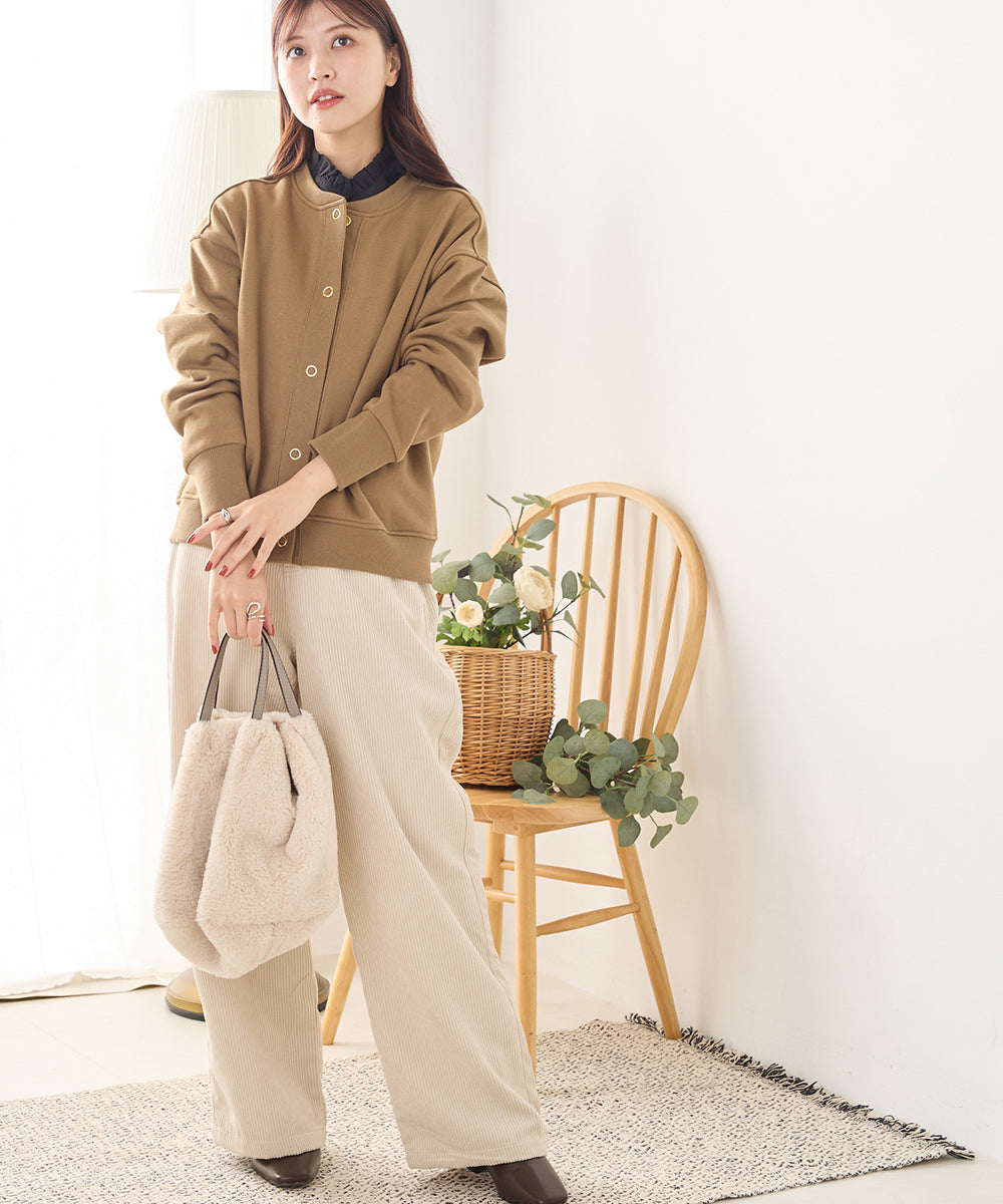 オムネス OMNES 【OMNES】裏起毛スウェット クルーネック 長袖カーディガン