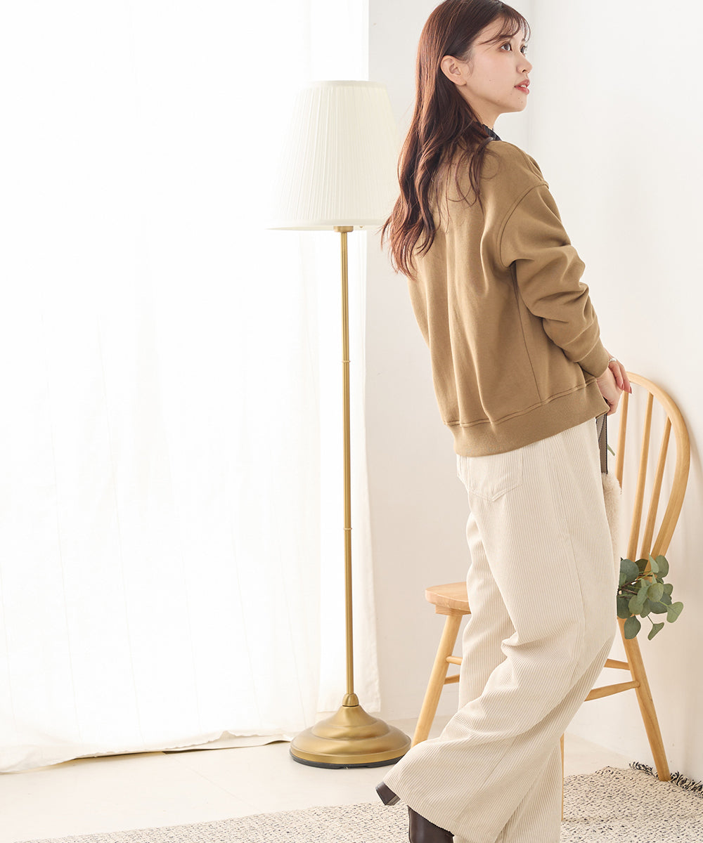 オムネス OMNES 【OMNES】裏起毛スウェット クルーネック 長袖カーディガン