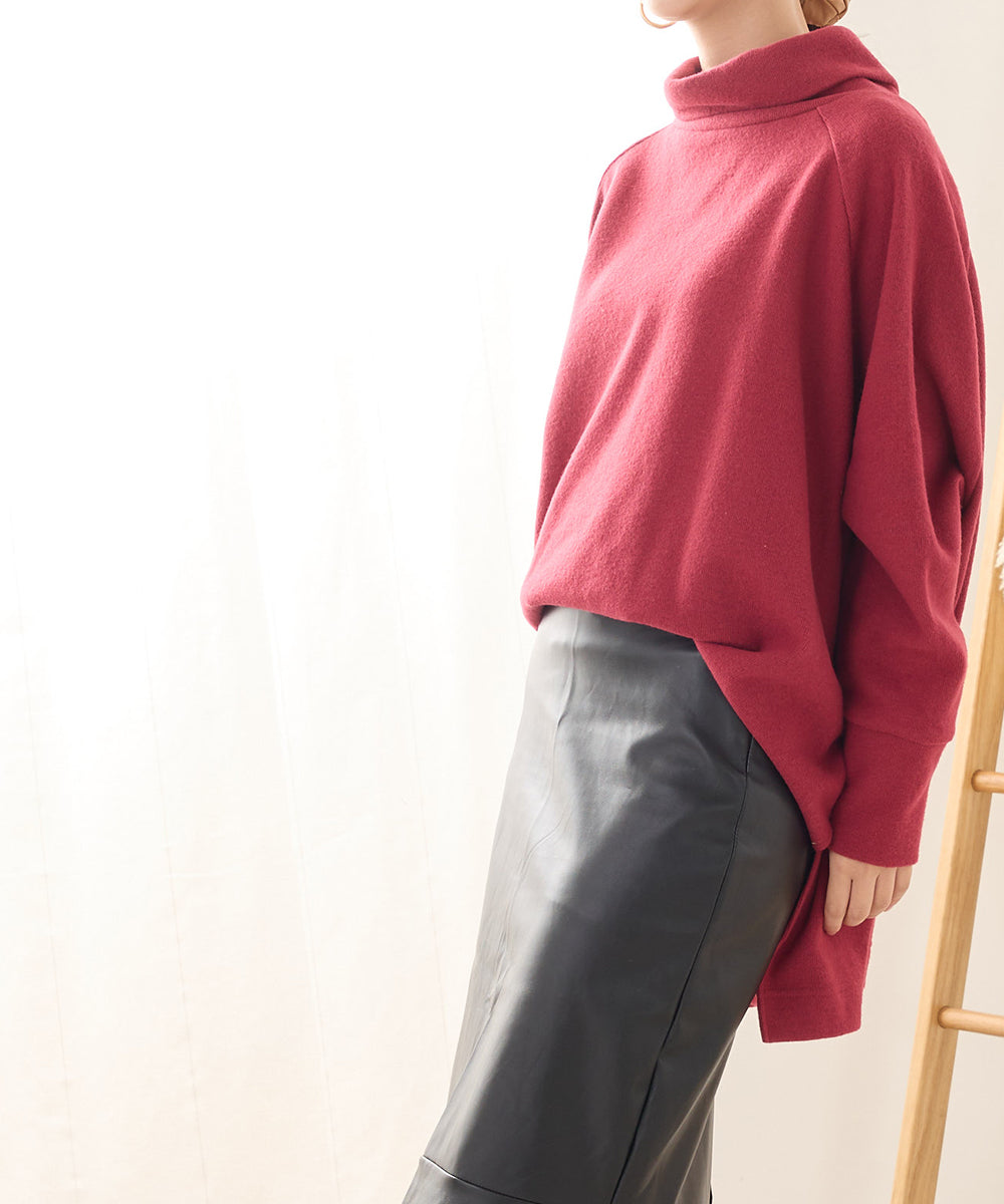 オムネス OMNES 【OMNES】ニットリブ ワイドシルエットタートル 長袖,019-ローズピンク
