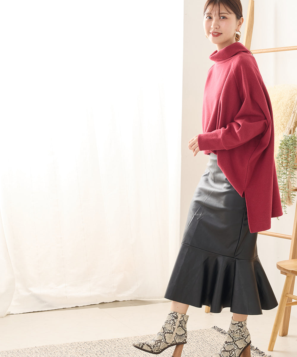 オムネス OMNES 【OMNES】ニットリブ ワイドシルエットタートル 長袖